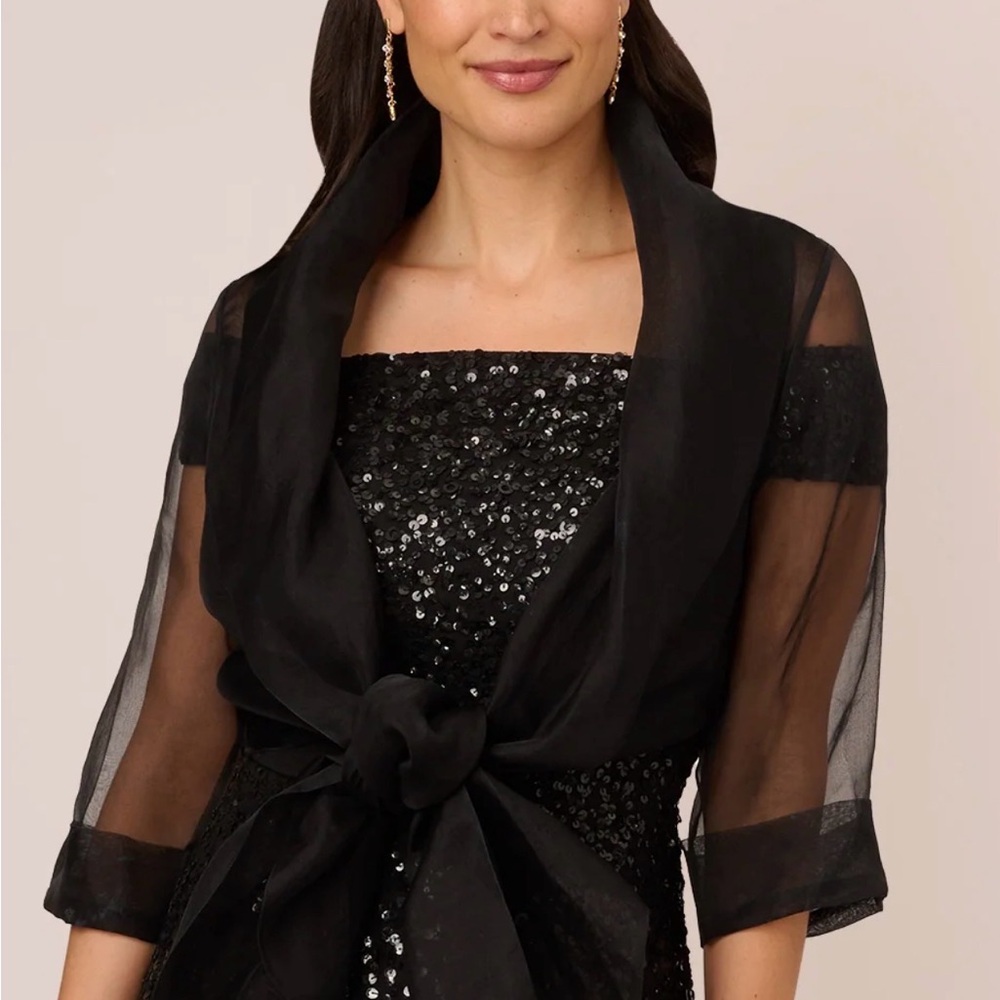 Adrianna Papell Black Organza Wrap Shawl | Sheer Evening Wedding Formal Cover-Up